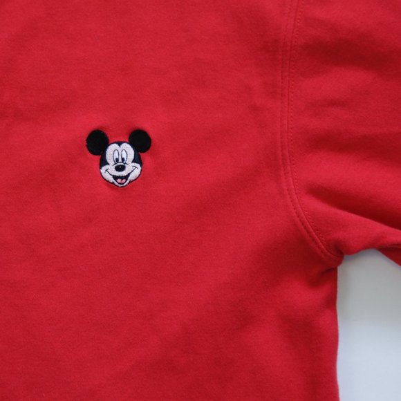 90s Era Vintage Disney Mickey Mouse Embroidered Long Sleeve Red Shirt Top - Picture 2 of 5